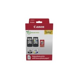 Canon 510/511 - Pack x 2 jet d'encre authentique + 50 Papier photo 2970B017 - Black + Tricolor
