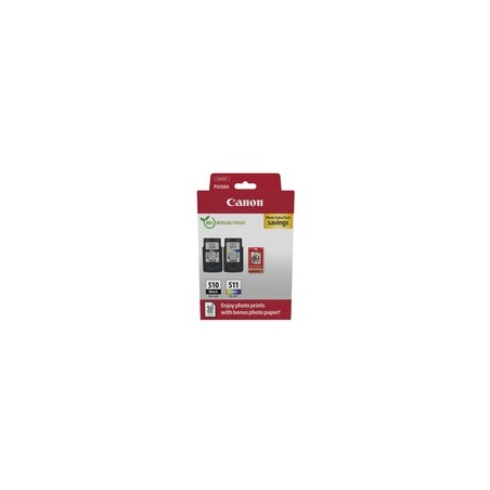 Canon 510/511 - Pack x 2 jet d'encre authentique + 50 Papier photo 2970B017 - Black + Tricolor
