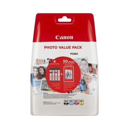 Canon CLI581BK C M Y _PP50 Pack x 4 original 2106C005 - Noir Cyan Magenta Jaune