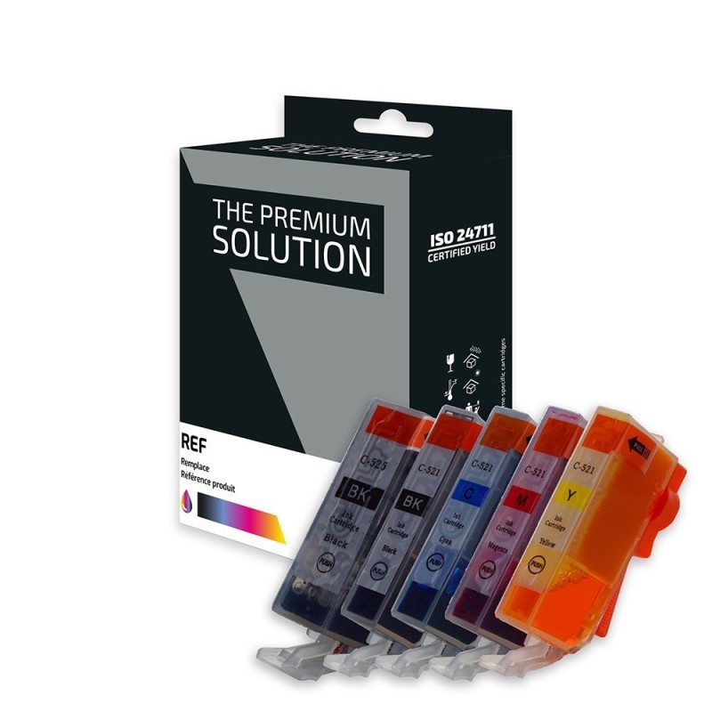 Canon 520 / 521 Pack x 5 compatible avec PGI-520, CLI-521 - Noir Cyan Magenta Jaune Photo