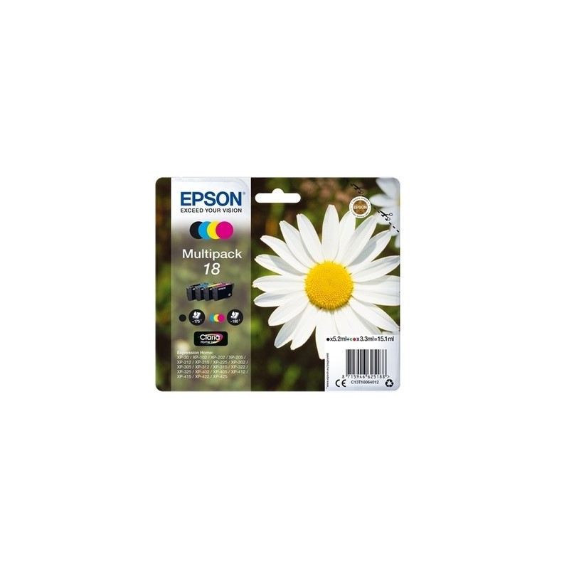 Epson T1806 Pack x 4 original C13T18064010 - Noir Cyan Magenta Jaune