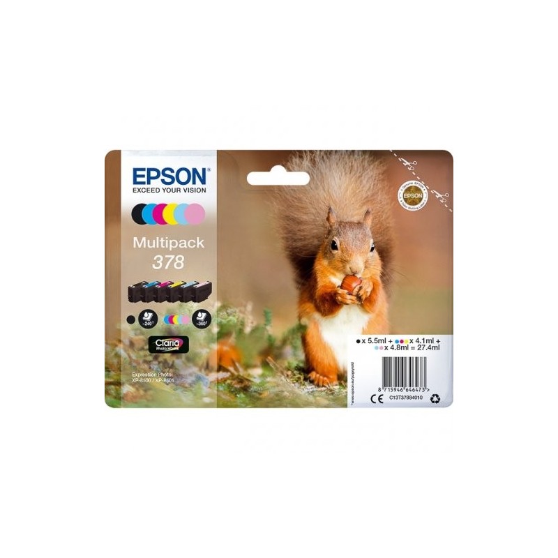Epson T3788 Pack x 6 original C13T37884010 - Noir Cyan Magenta Jaune