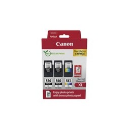 Canon 560XL/561XL - Pack x 3 jet d'encre authentique + 50 papier photo 3712C012 - Black + Tricolor