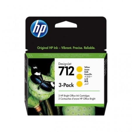 hp 712Y Pack x 3 original 3ED79A, 712 - Jaune