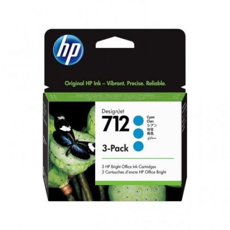 hp 712C Pack x 3 original 3ED77A, 712 - Cyan